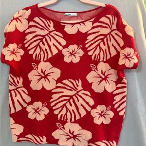 Rafiana floral Red Knit Top